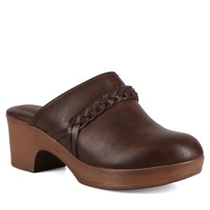 b.o.c. Dark Brown Braided Leather Mules